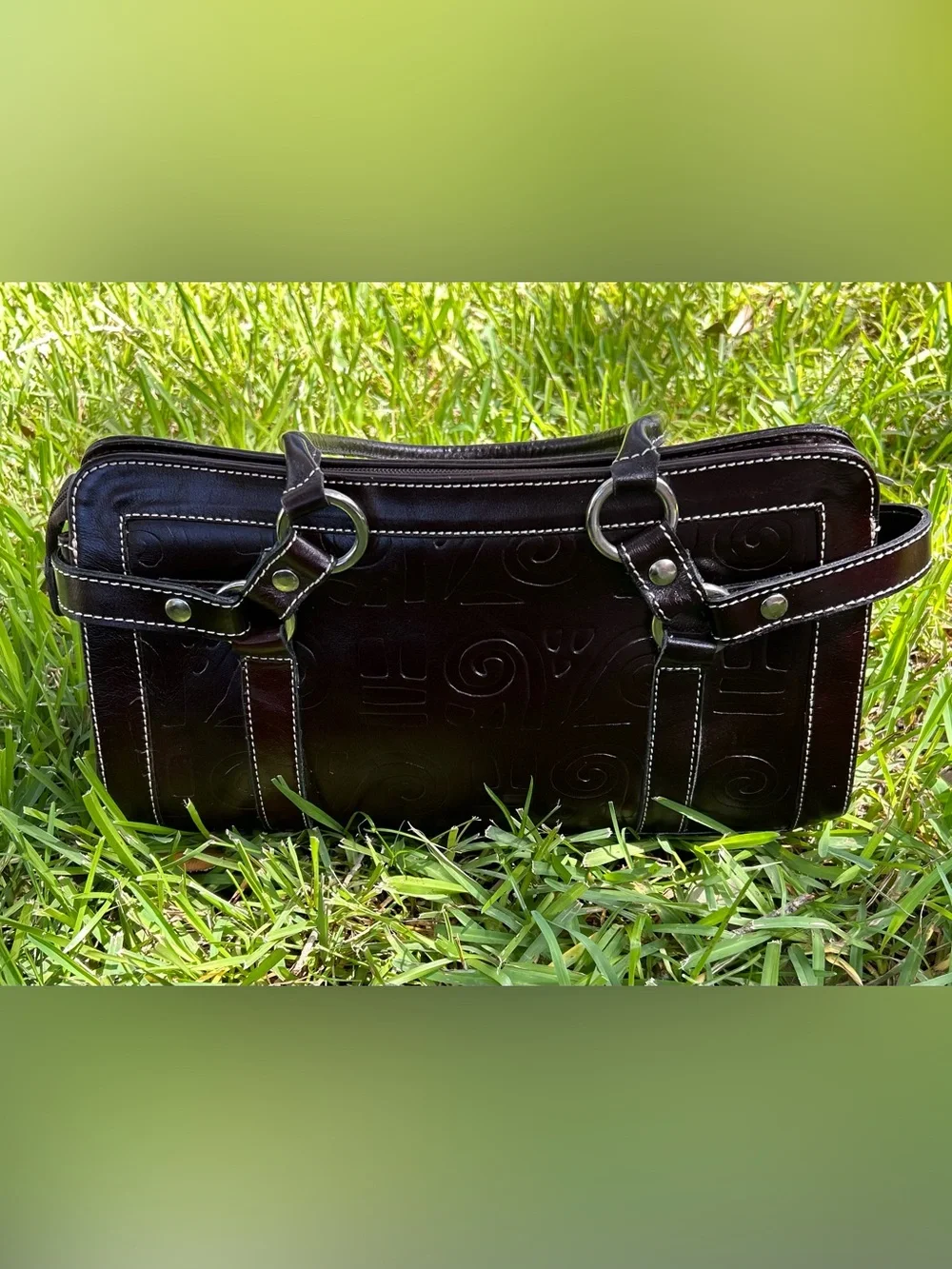Embossed Leather Satchel in Deep Brown